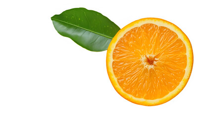 Fresh orange half with green leaf, cut out, generative ai