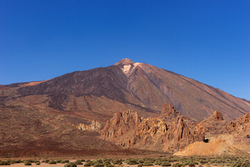 View of the famous Pico del Teide mountain volcano summit. Teide National Park Tenerife. Canary Islands. Spain