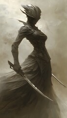 Female fantasy assassin with a dagger in each hand
