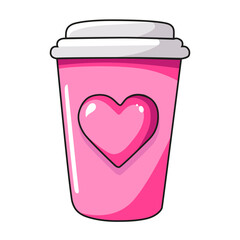 Vector icon coffee with heart for Valentine day. Flat design element collection. For greeting card