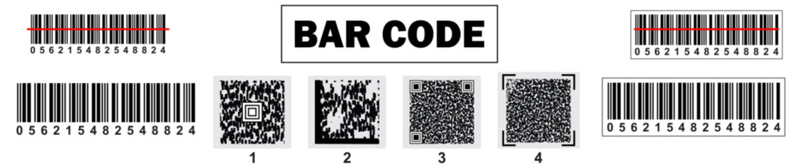 Barcodes collection. Vector code information, QR, store scan codes. Industrial coding information - obrazy, fototapety, plakaty