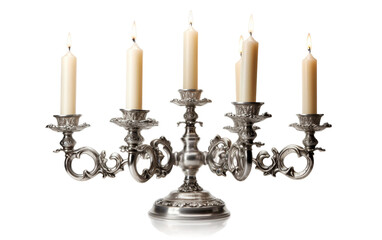 Wax Candles Isolated on Classic Silver Candelabra