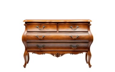 Classic Wooden Chest of Drawers with Mirror on White Background