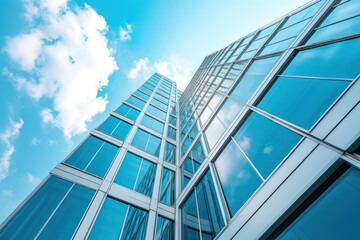 Obraz premium Low angle view of modern skyscrapers in business district against blue sky