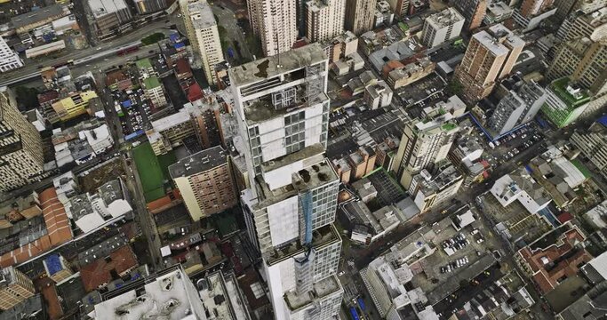 Bogota Colombia Aerial v26 birds eye view, drone fly around BD Bacata tallest building capturing cityscape across Germania, La Paz, Santa Fe and downtown - Shot with Mavic 3 Cine - November 2022
