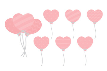 Set of cute pastel pink heart shaped balloons illustration. Baby and kids party decoration.	