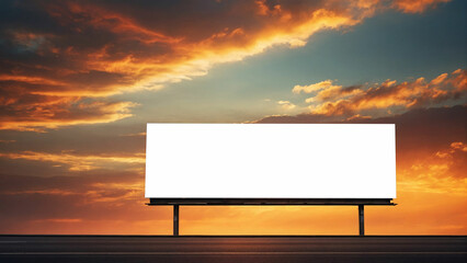 A lone street billboard stands tall against a vivid sunset sky and its surface blank and waiting for a message to be displayed 