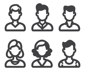 Avatars related, pixel perfect, editable stroke, up scalable square line vector icon set.