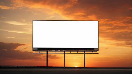 A lone street billboard stands tall against a vivid sunset sky and its surface blank and waiting for a message to be displayed 