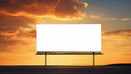 A lone street billboard stands tall against a vivid sunset sky and its surface blank and waiting for a message to be displayed 