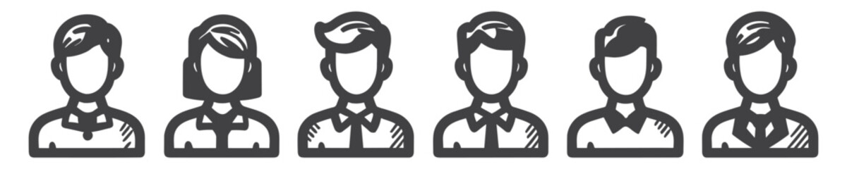 Avatars related, pixel perfect, editable stroke, up scalable square line vector icon set.