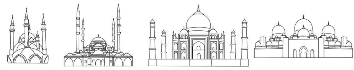 Black line art of mosque. Muslim symbol for Ramadan mosque line art. Muslim graphic design mosque for ramadan, eid al fitr, eid mubarak.