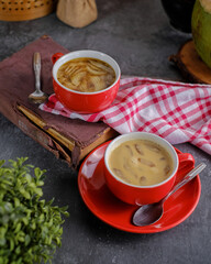 Bandrek is a typical Indonesian drink made from ginger, palm sugar, pepper and coconut milk, usually mixed with hot water. usually served in cold weather, such as in the rain or at night.