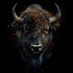 Flat logo bison digital painting style on a black background. Digital painting style.
