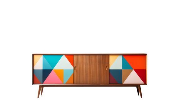 White Background Showcasing Credenza with Geometric Patterns