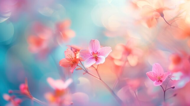  a blurry photo of pink flowers on a blue, pink, and pink background with a blurry image of pink flowers on a blue, pink, pink and blue background.