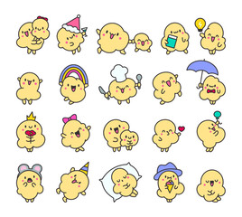 Cute popcorn character in different poses. Funny cartoon food. Hand drawn style. Vector drawing. Collection of design elements.