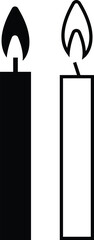 Set candle silhouettes for religion commemorative and party icon. Vector Black linear or flat symbol collection isolated on transparent background. Editable stroke some melted and others solid.