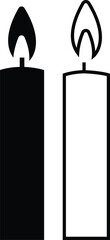 Set candle silhouettes for religion commemorative and party icon. Vector Black linear or flat symbol collection isolated on transparent background. Editable stroke some melted and others solid.