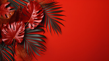 Fototapeta na wymiar palm leaves background,, The concept of leaves with red leaves abstract tropical leaves natural background