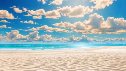 Fototapeta premium Beautiful tropical beach background with white sand and blue ocean. Summer background concept