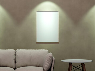 Empty frame canvas mockup hanging on the wall