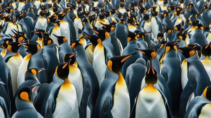  a large group of penguins standing next to each other in the middle of a large group of smaller penguins standing next to each other in the middle of the group.