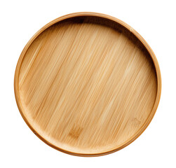 Empty round bamboo plate isolated on transparent background, top view