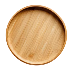 Plexiglas foto achterwand Empty round bamboo plate isolated on transparent background, top view © Aleksandr Bryliaev