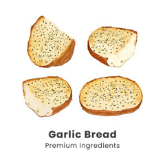 Hand drawn vector illustration of cheese garlic bread