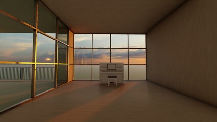 piano with simple background 3d render