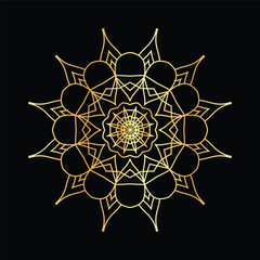 Golden mandala on a black background, vector illustration.