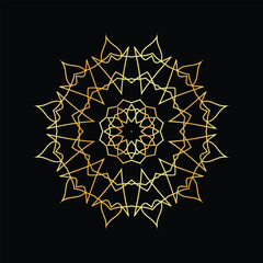 Golden mandala on a black background, vector illustration.