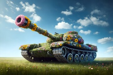 a tank with a cannon made of flowers