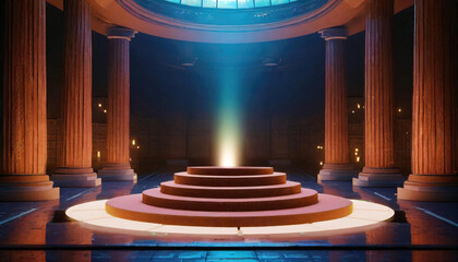 3D rendering of a stage with columns and stairs