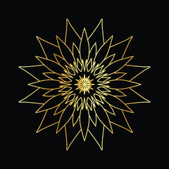 Golden mandala on a black background, vector illustration.