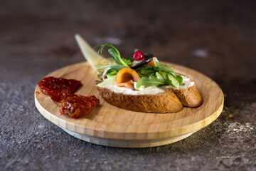 Healthy Open-Faced Sandwich with Cream Cheese, Smoked Salmon, and Microgreens