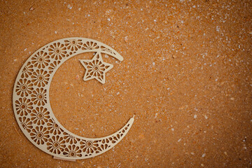 crescent moon on sand background, 2024 eid mubarak greeting card, eid background and texture,...