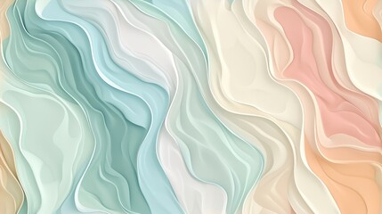  a multicolored abstract background with a wavy pattern in pastel shades of blue, pink, beige, and white, with a soft pastel green center.