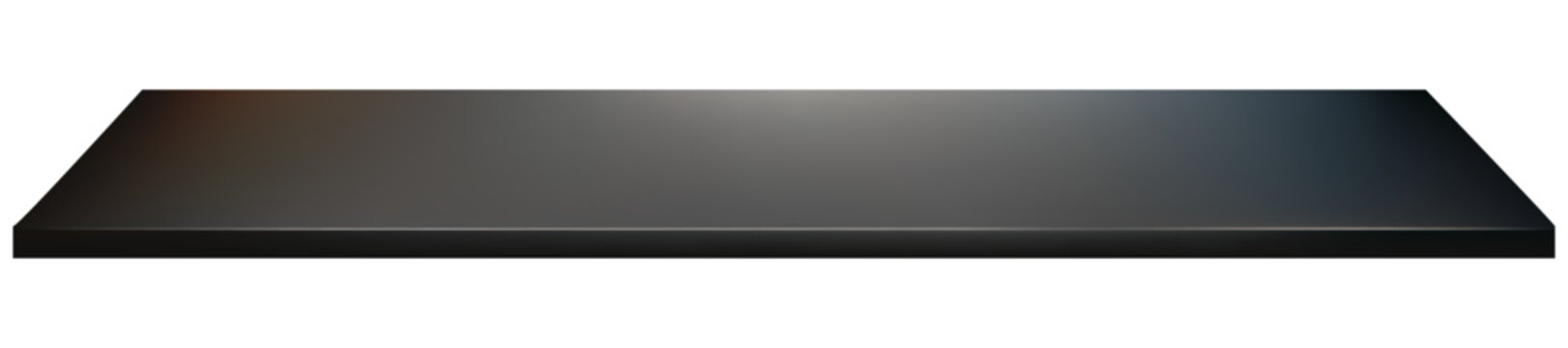 Black Metal steel countertop,Empty shelf for Kitchen decoration.Vector stainless mockup, Iron table top on white background with spot light reflection. Bar desk surface element for product display