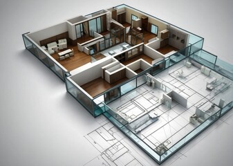 Fototapeta na wymiar From Sketch to Reality Dream House Floor Plan in 3D Perspective