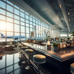 Airport bar with panoramic windows 