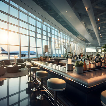 Airport bar with panoramic windows 