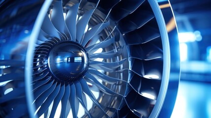 Front View of Airplane Jet Engine Turbine - obrazy, fototapety, plakaty