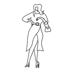 Minimalistic, stylish and modern fashion lady. Vector illustration in hand drawn outline doodle simple contour style isolated on white background. For poster, web site, wrapping.