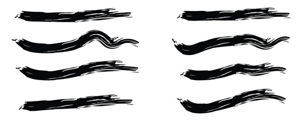 Naklejka na ściany i meble Lines hand drawn paint brush stroke. Vector set isolated on white. Collection of distressed, doodle, pen and pencil lines. Hand drawn scribble. Black border with white artboard.