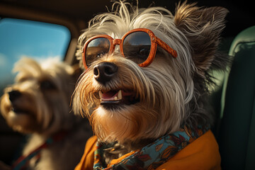 Yorkshire terrier puppy with sunglasses