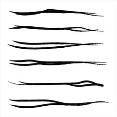 Lines hand drawn paint brush stroke. Vector set isolated on white. Collection of distressed, doodle, pen and pencil lines. Hand drawn scribble. Black border with white artboard.