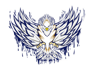 White eagle design with blue outline. Suitable for stickers, logos, icons, clothing designs, t-shirts, hats, shoes