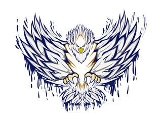 Obraz premium White eagle design with blue outline. Suitable for stickers, logos, icons, clothing designs, t-shirts, hats, shoes
